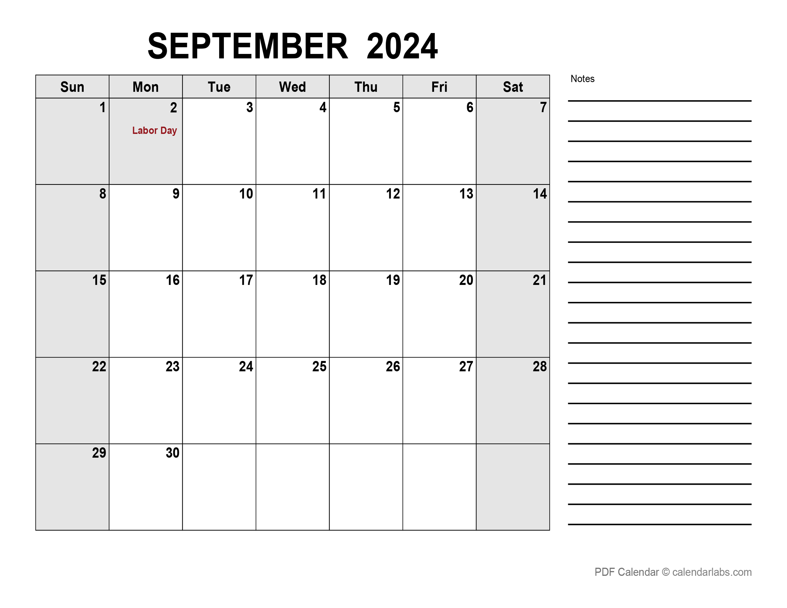 September 2024 Calendar With Holidays CalendarLabs