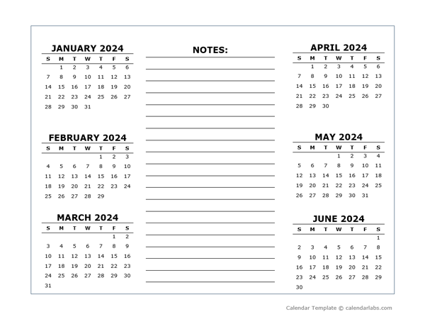 2024 Year At A Glance Calendar Printable Word Document Holidays
