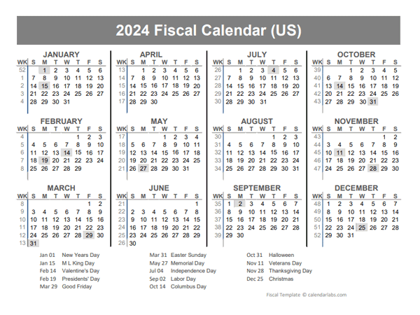 2024 USA Fiscal Quarter Calendar Free Printable Templates