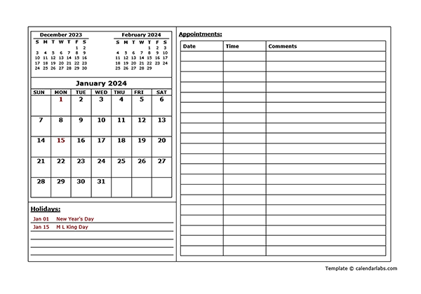 2024 Monthly Appointment Calendar Template - Free Printable Templates