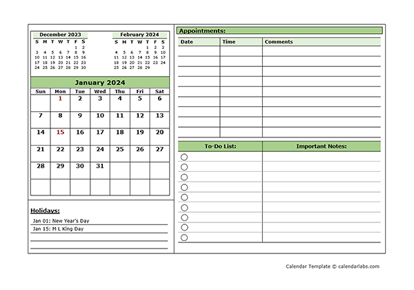 2024 Monthly Appointment Planner - Free Printable Templates