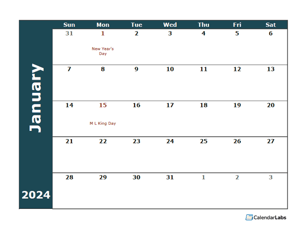 2024 Monthly Calendar Template Free Printable Templates