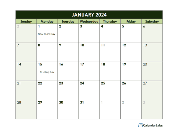 2024 Monthly Google Docs Calendar Template Free Printable Templates