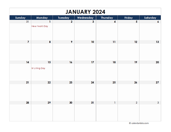 Word Calendar Template 2024