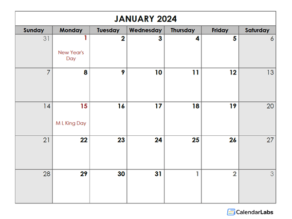 2024 Blank Calendar With Holidays Karee Marjory