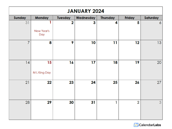 2024 Monthly Calendar With US Holidays Free Printable Templates