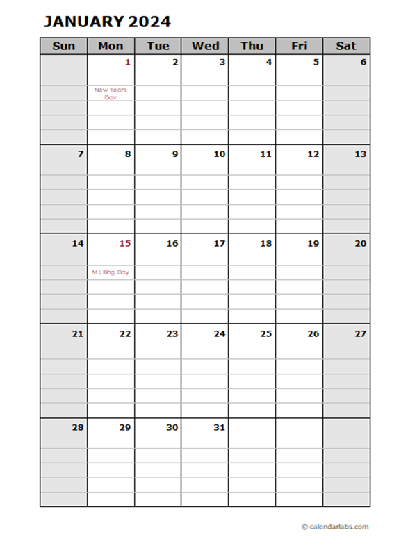 2024 Pages Calendar With Holidays Free Printable Templates