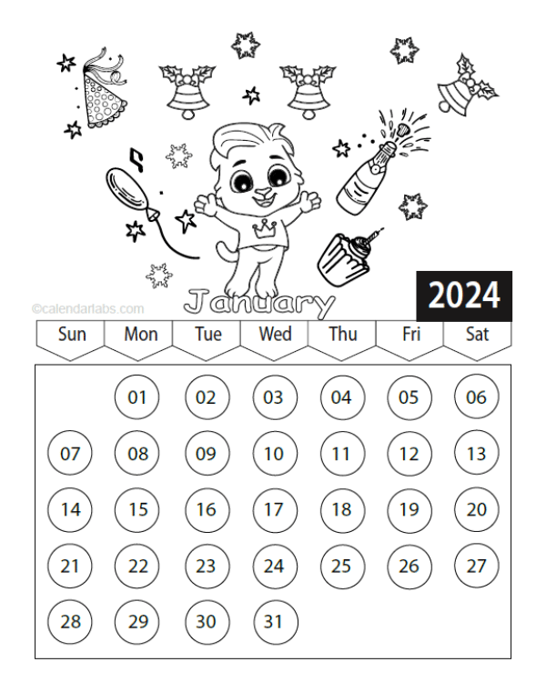 2024 Printable Coloring Calendar Pages - Free Printable Templates