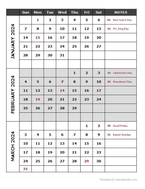 2024 Quarterly Calendar Template - Free Printable Templates