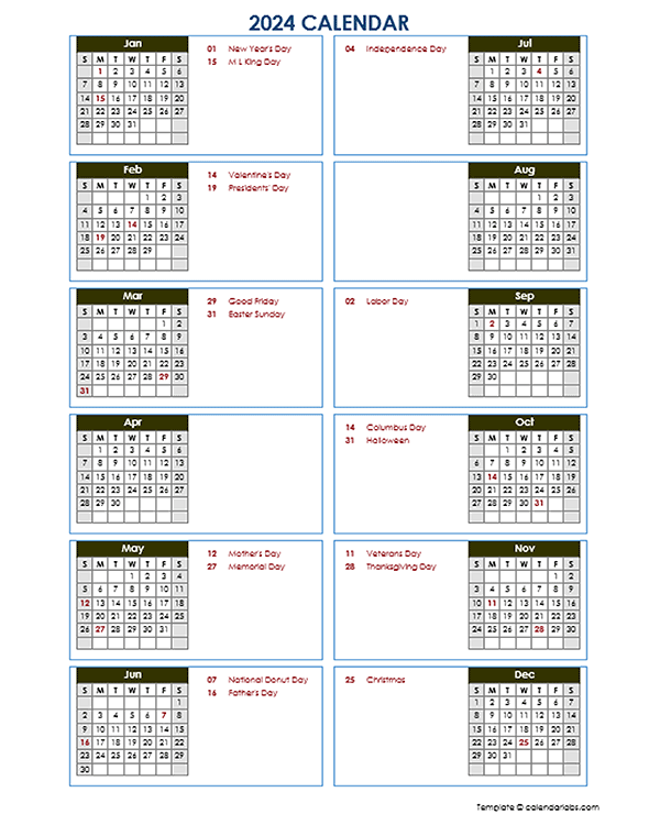 2024 Annual Calendar Word Template Printable Blank 2024 Calendar