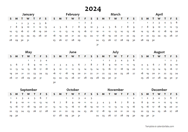 2024 Yearly Blank Calendar Template - Free Printable Templates