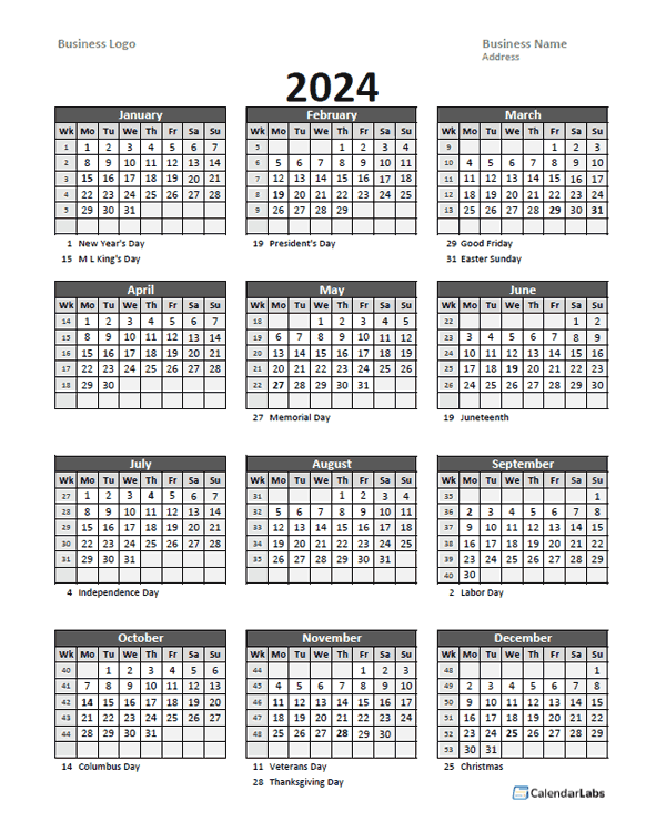 Weekly Calendar With Week Numbers 2024 Holiday 2024 Calendar