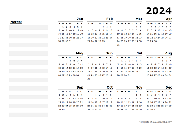 2024 Yearly Calendar Blank Minimal Design Free Printable Templates