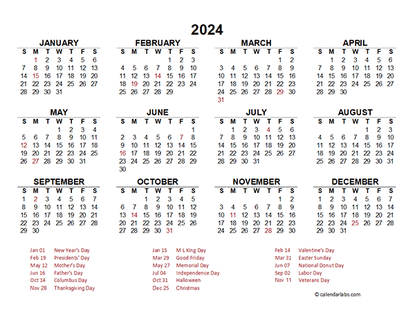 2024 Yearly Calendar Template Excel 22 