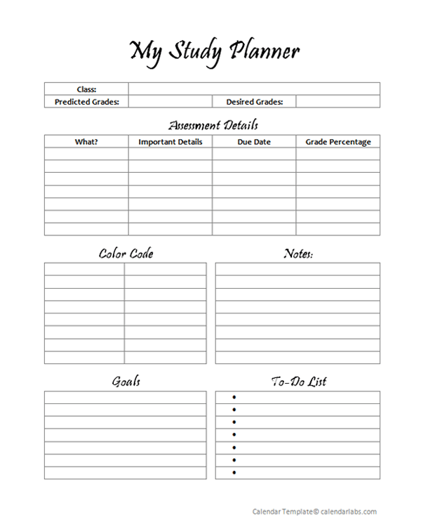 Printable My Study Planner Free Printable Templates