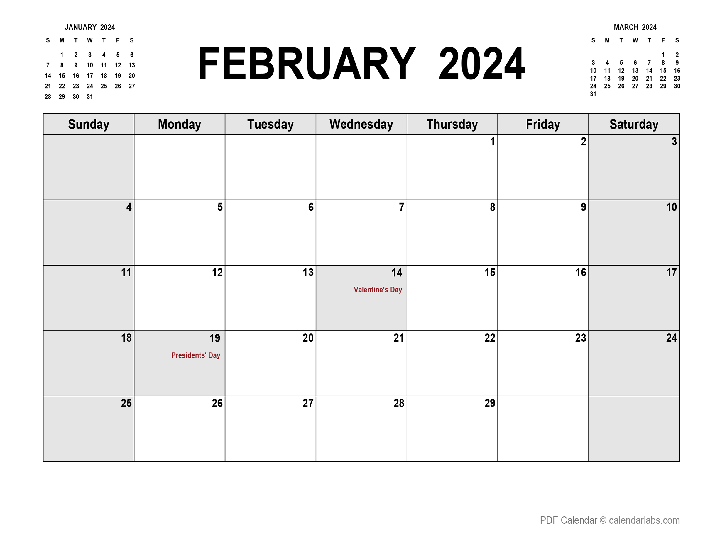 February 2024 Calendar Printable