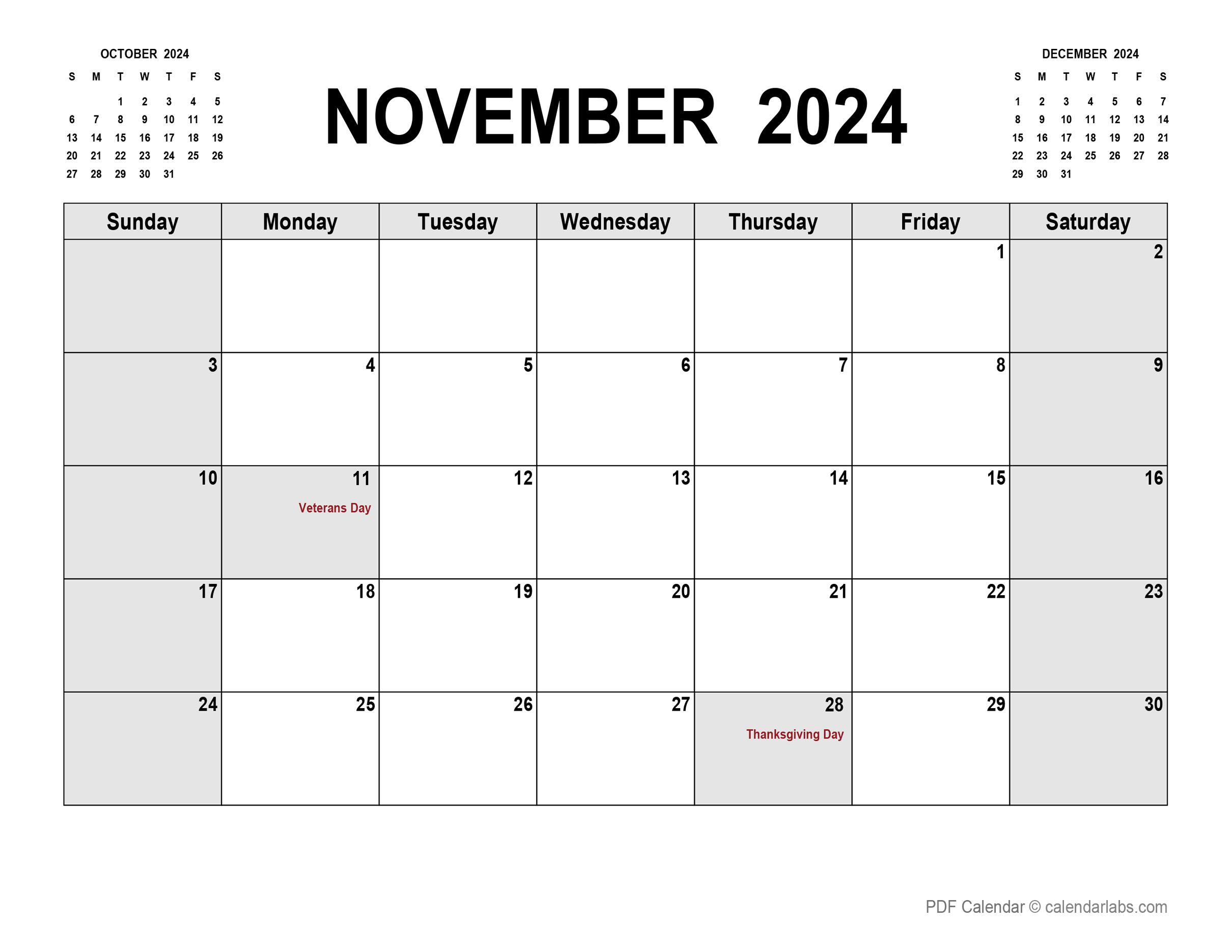 Calendar November 2024 With Holidays Gerrie Roselle