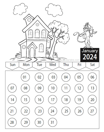 2024 Printable Coloring Pages Calendar cathee murielle