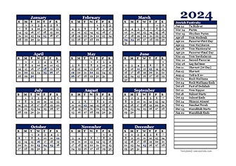 Printable Jewish Calendar 2024 aurea modestine