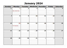 2024 Monthly Calendar With Holidays Word Essa Ofella