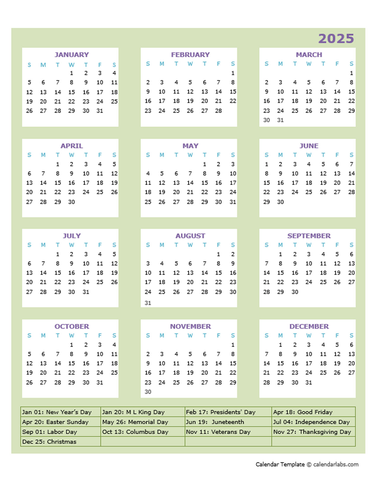 2025 Annual Calendar Design Template - Free Printable Templates