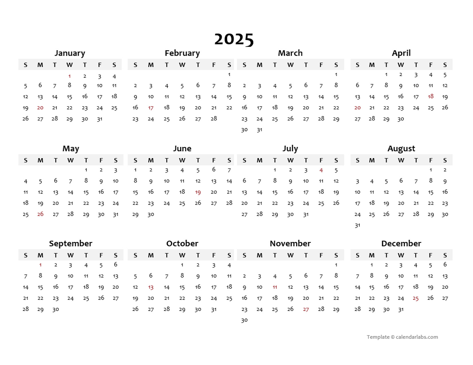 2025 Blank Yearly Calendar Template Free Printable Templates