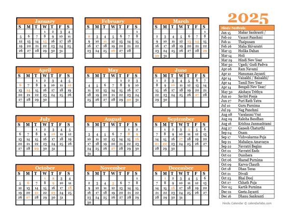 2025 Hindu Festival Calendar