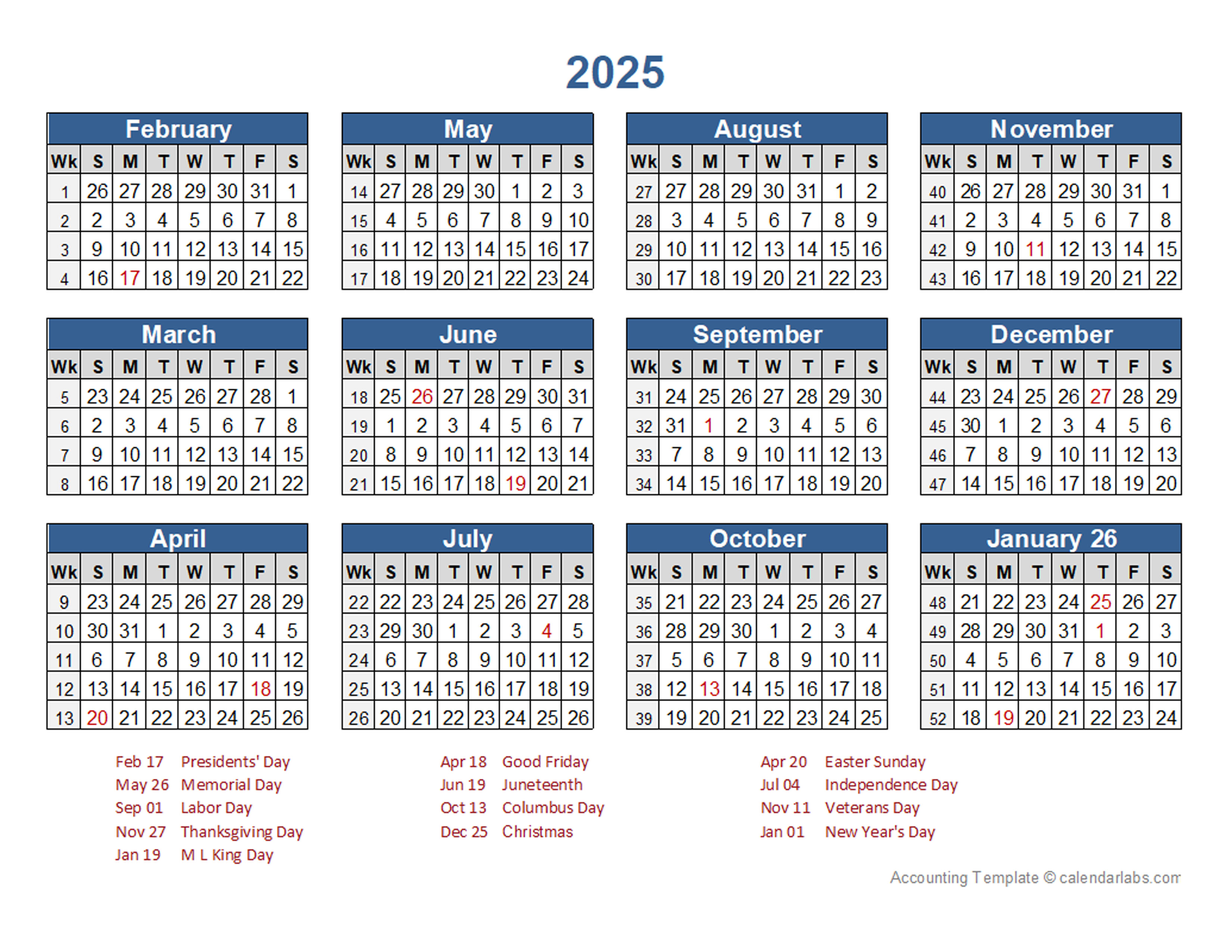 2025 Retail Accounting Calendar 4-4-5 - Free Printable Templates