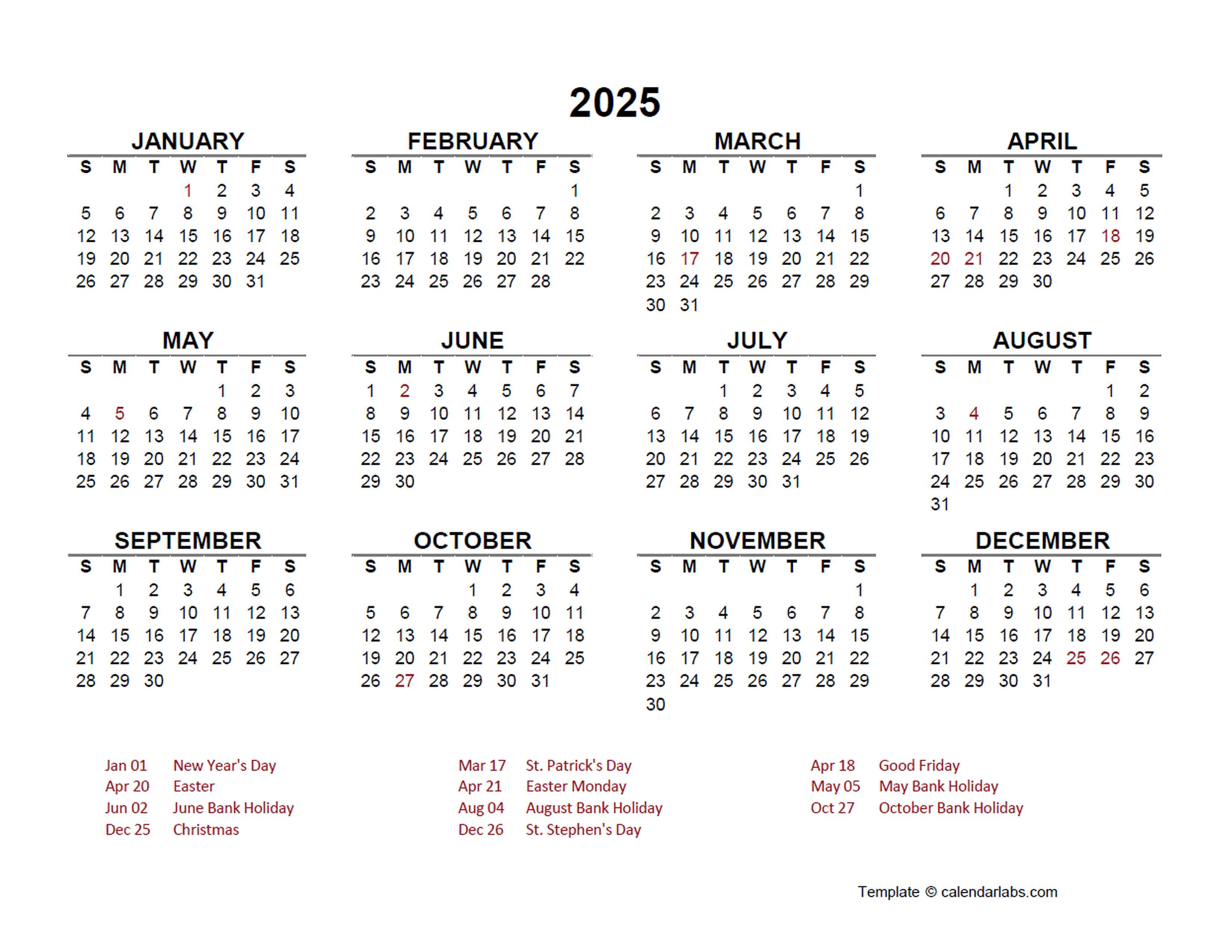 Irish Calendar 2025 With Week Numbers