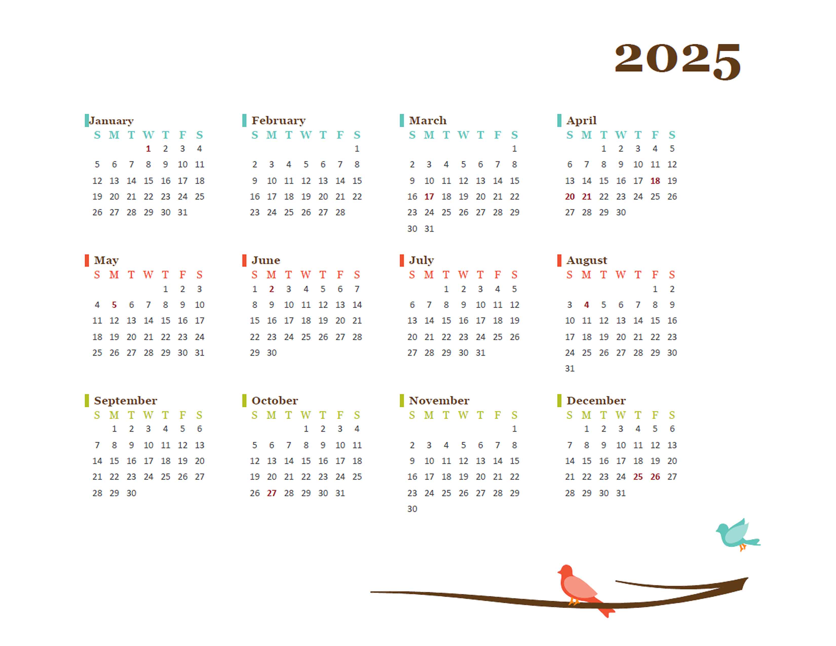 2025 Yearly Ireland Calendar Design Template - Free Printable Templates