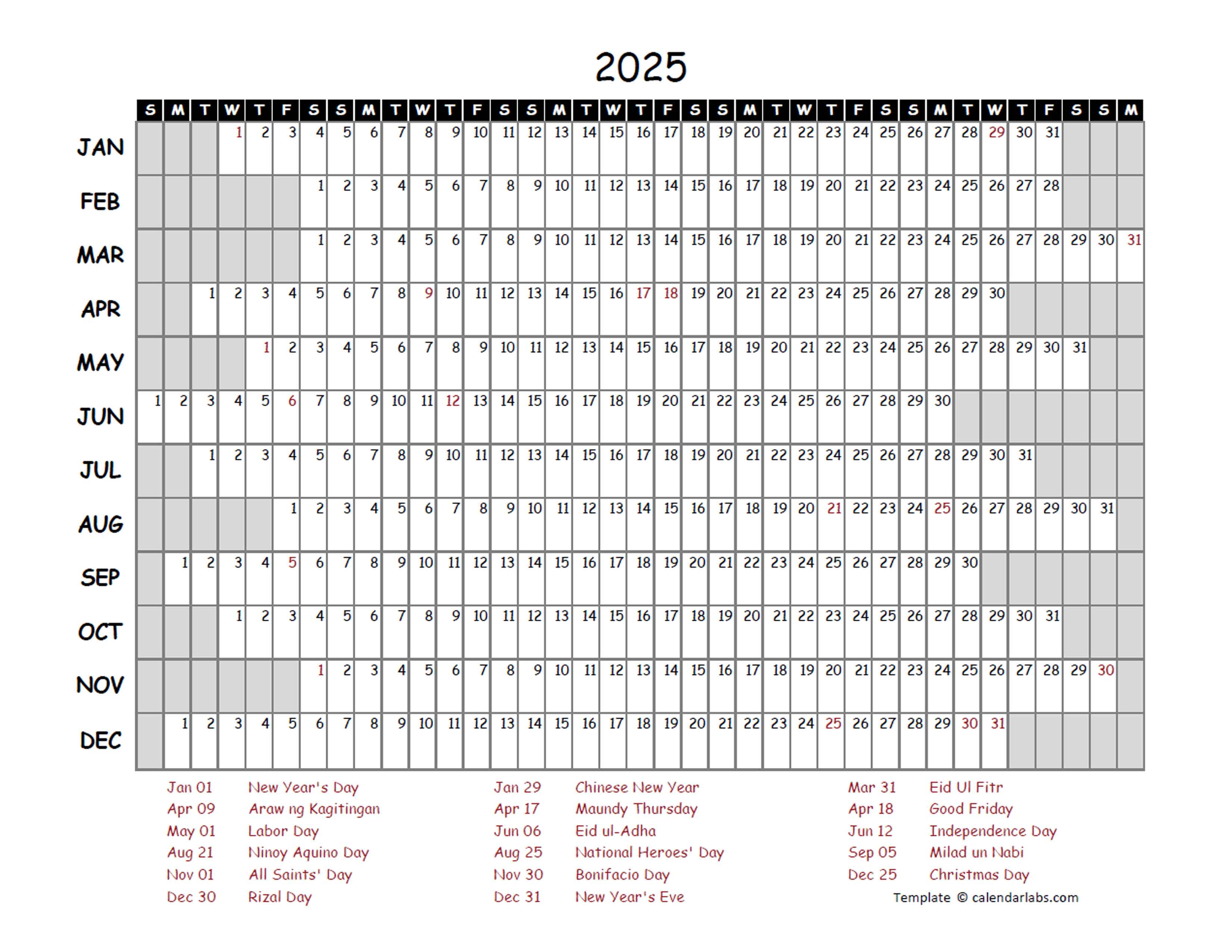 2025 Yearly Project Timeline Calendar Philippines Free Printable