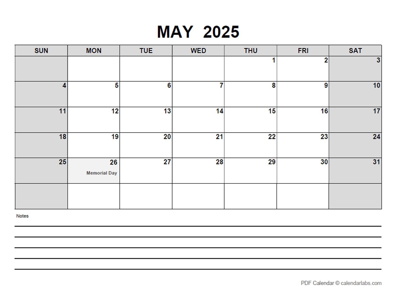 May 2025 Calendar with Holidays CalendarLabs