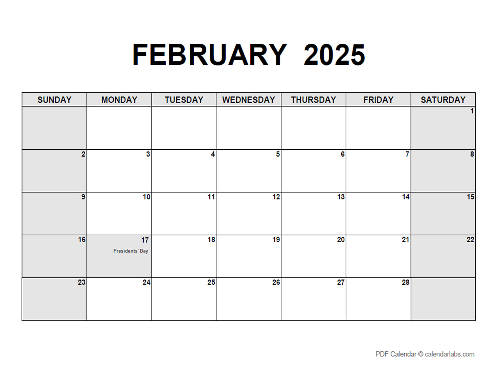 February 2025 Calendar with Holidays CalendarLabs