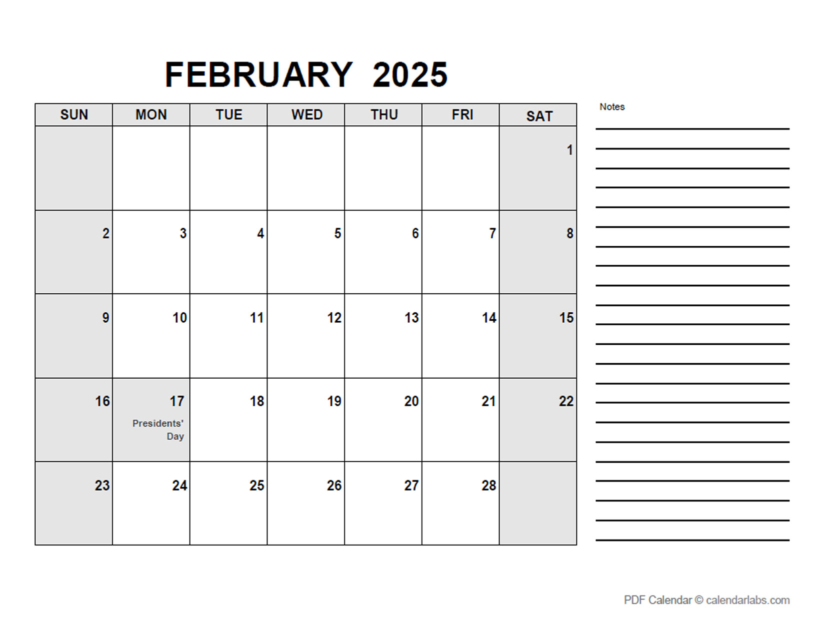 2025 February Calendar With National Holidays United States