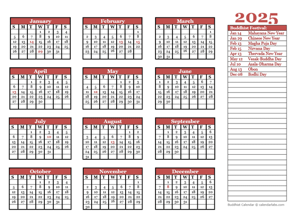 2025 Buddhist Festivals Calendar Template