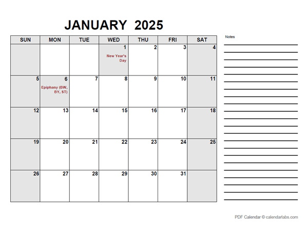 2025 Calendar with Germany Holidays PDF