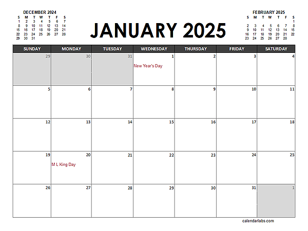 Monthly 2025 Excel Calendar Planner