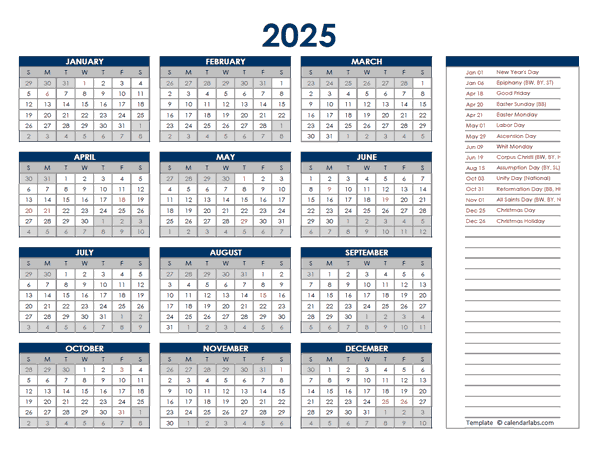 2025 Germany Annual Calendar with Holidays