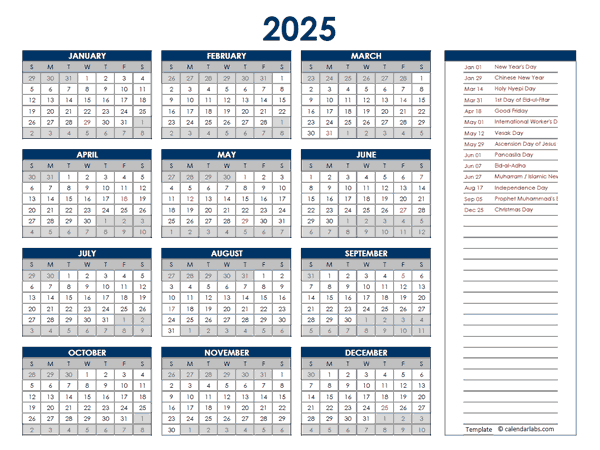2025 Indonesia Annual Calendar with Holidays