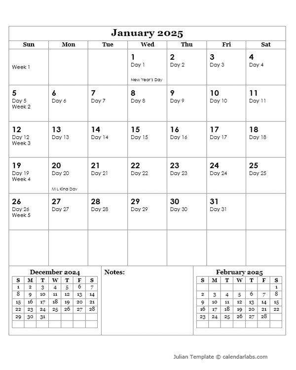 2025 Julian Day Calendar Free Printable Templates