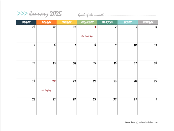 2025 Monthly Pages Calendar Template