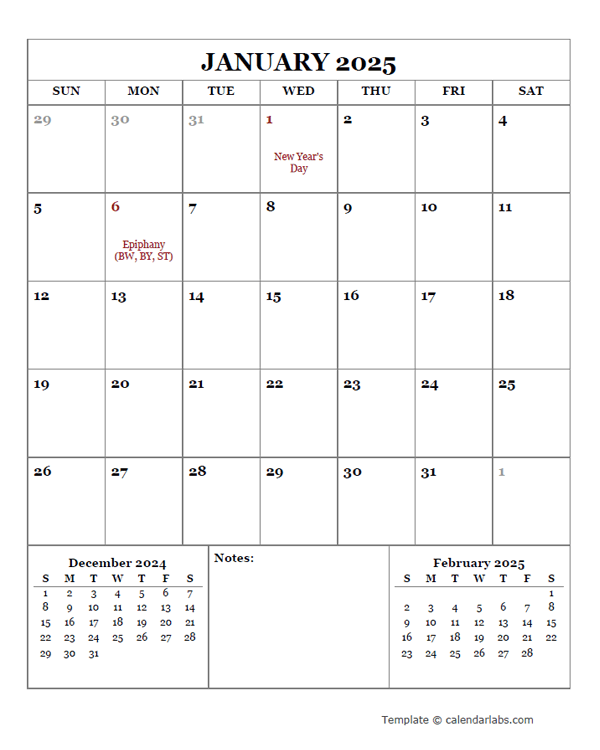 2025 Printable Calendar with Germany Holidays