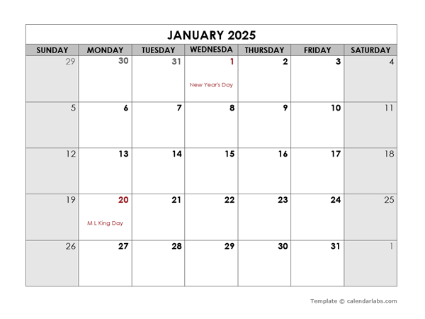 2025 Printable Apple Pages Holiday Calendar