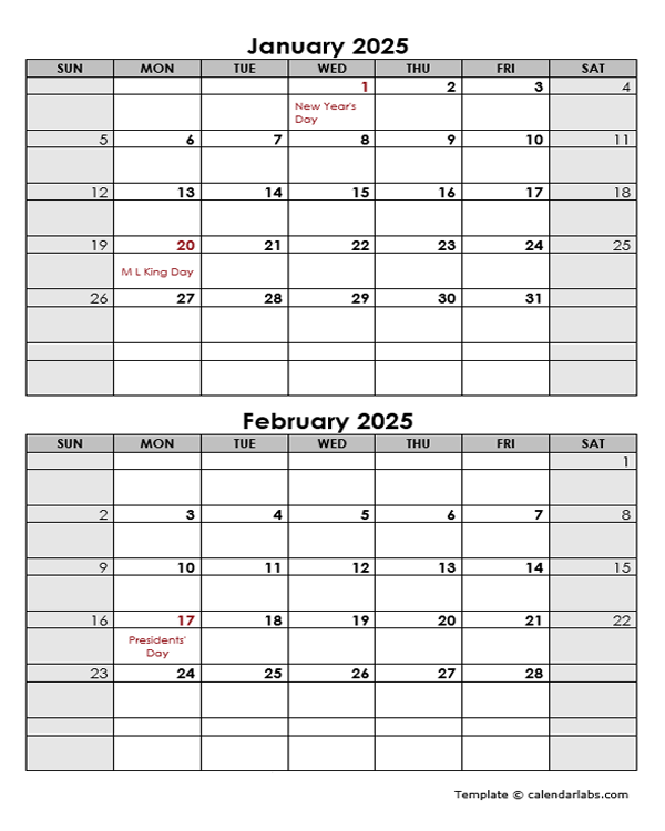 2025 Word Calendar Template Two Months In One Page Free Printable Templates