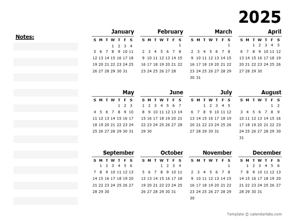 2025 Yearly Calendar Blank Minimal Design Free Printable Templates