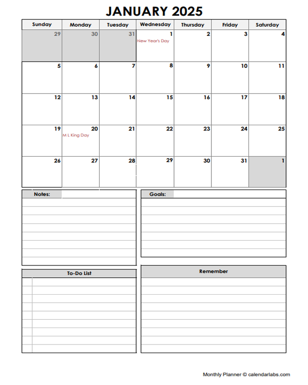 At A Glance 2025 Monthly Planner - Free Printable Templates