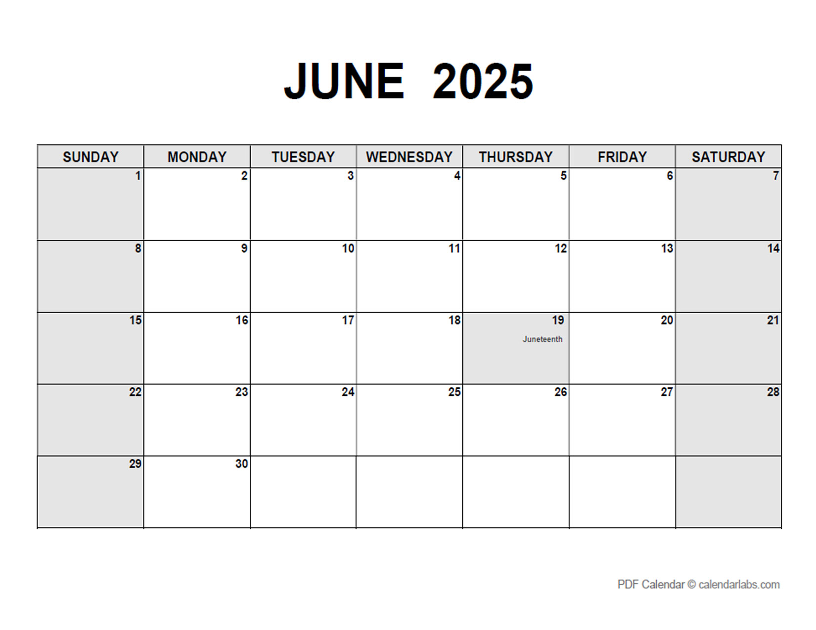 June 2025 Calendar with Holidays CalendarLabs