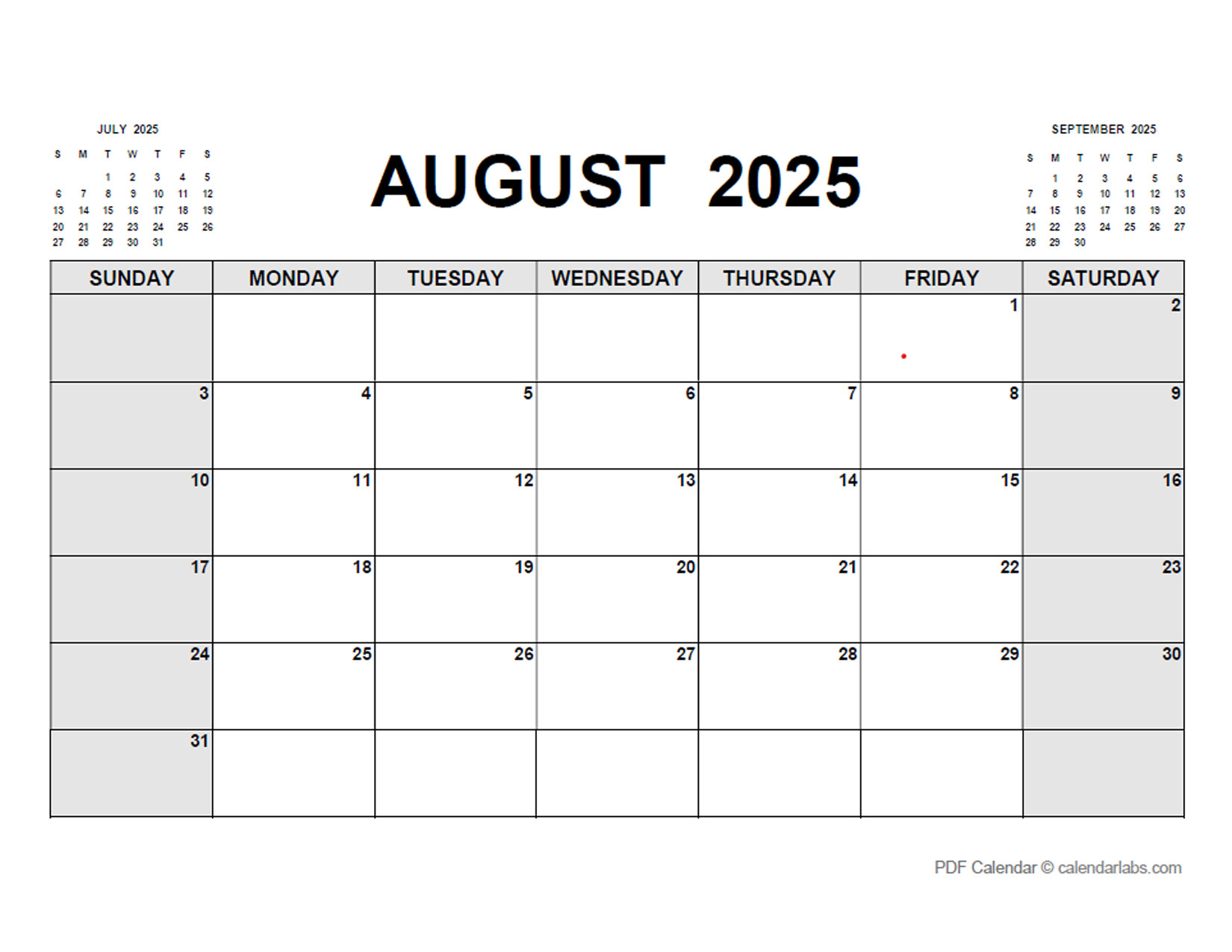 August 2025 Calendar Printable