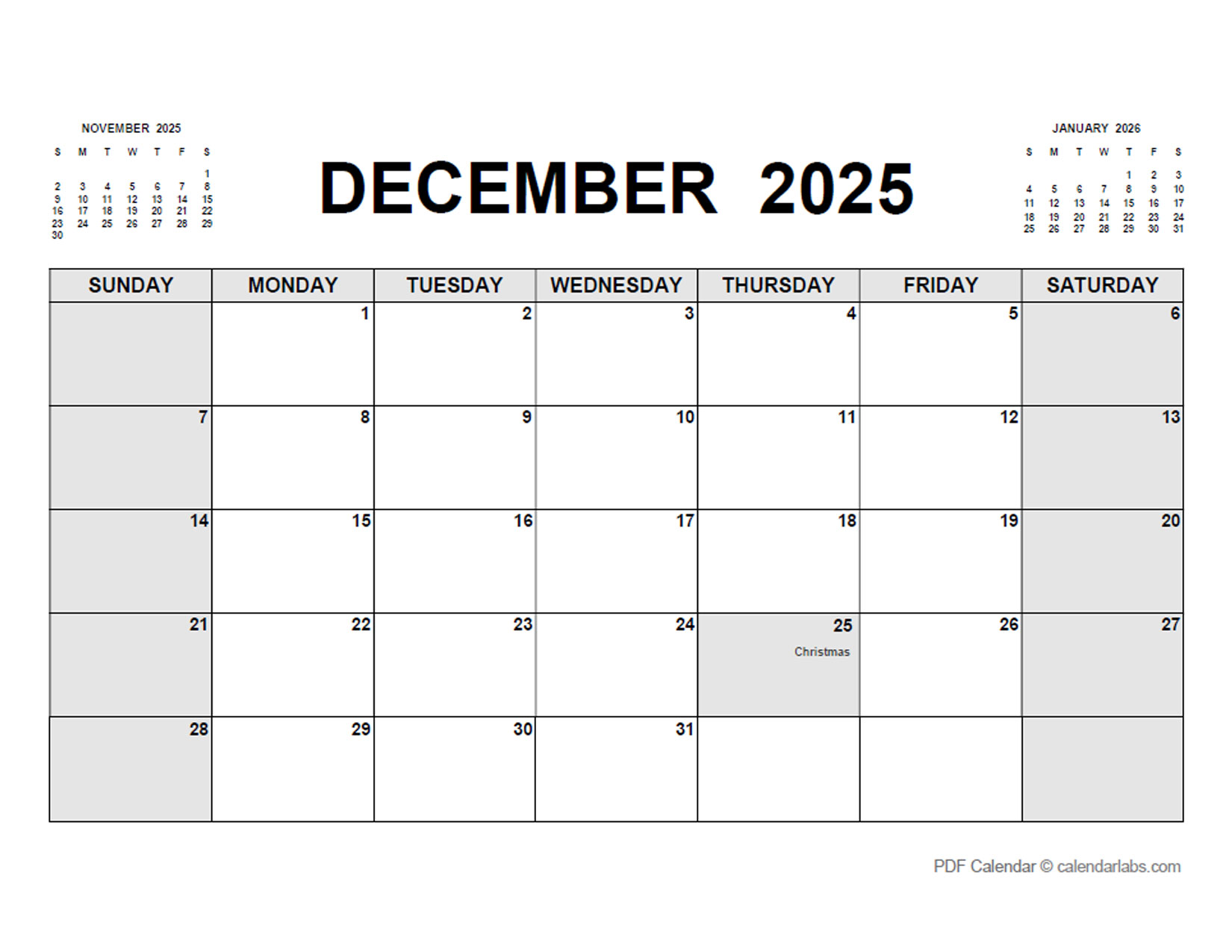 december 2025 calendar free blank printable with holidays december