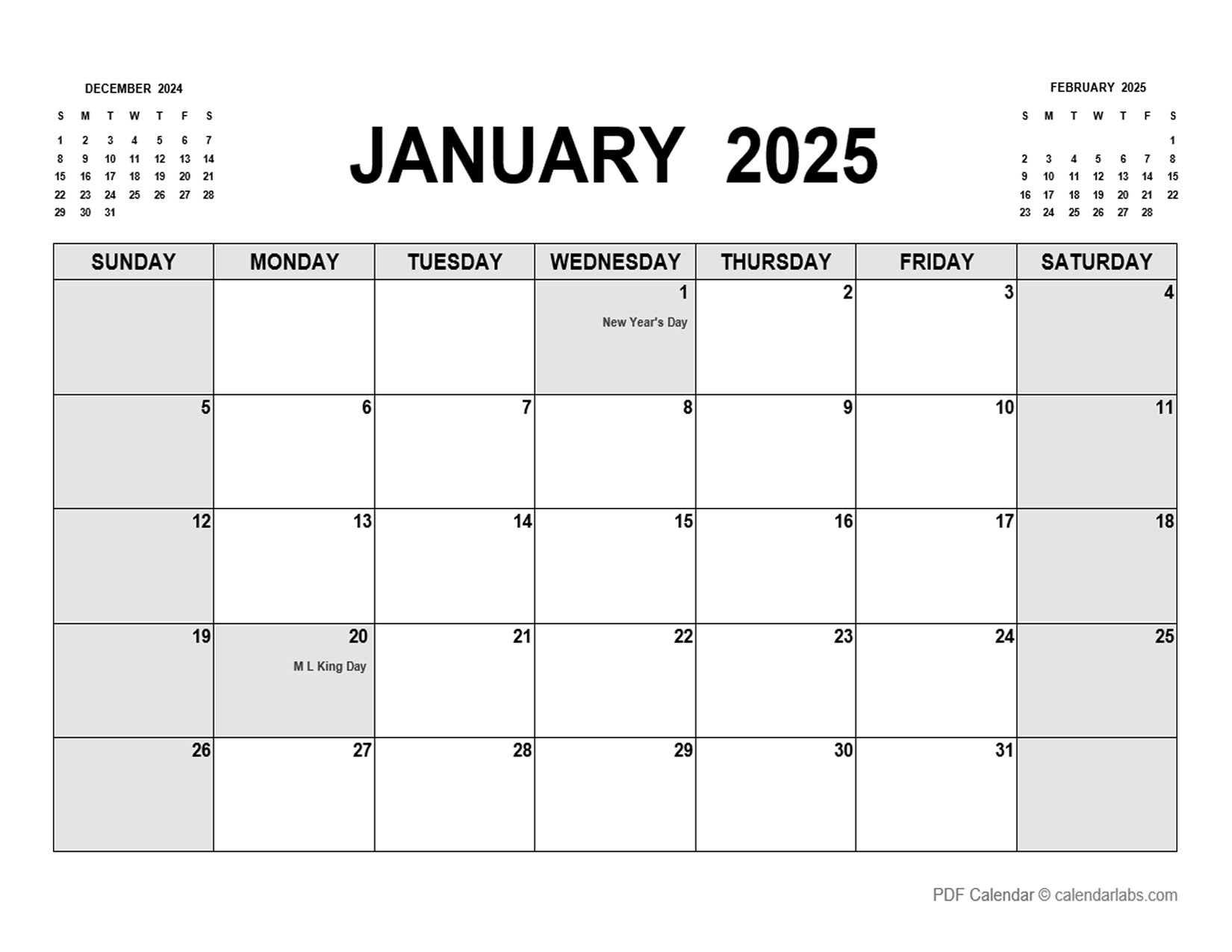 January Calendar 2025 Printable Pdf To